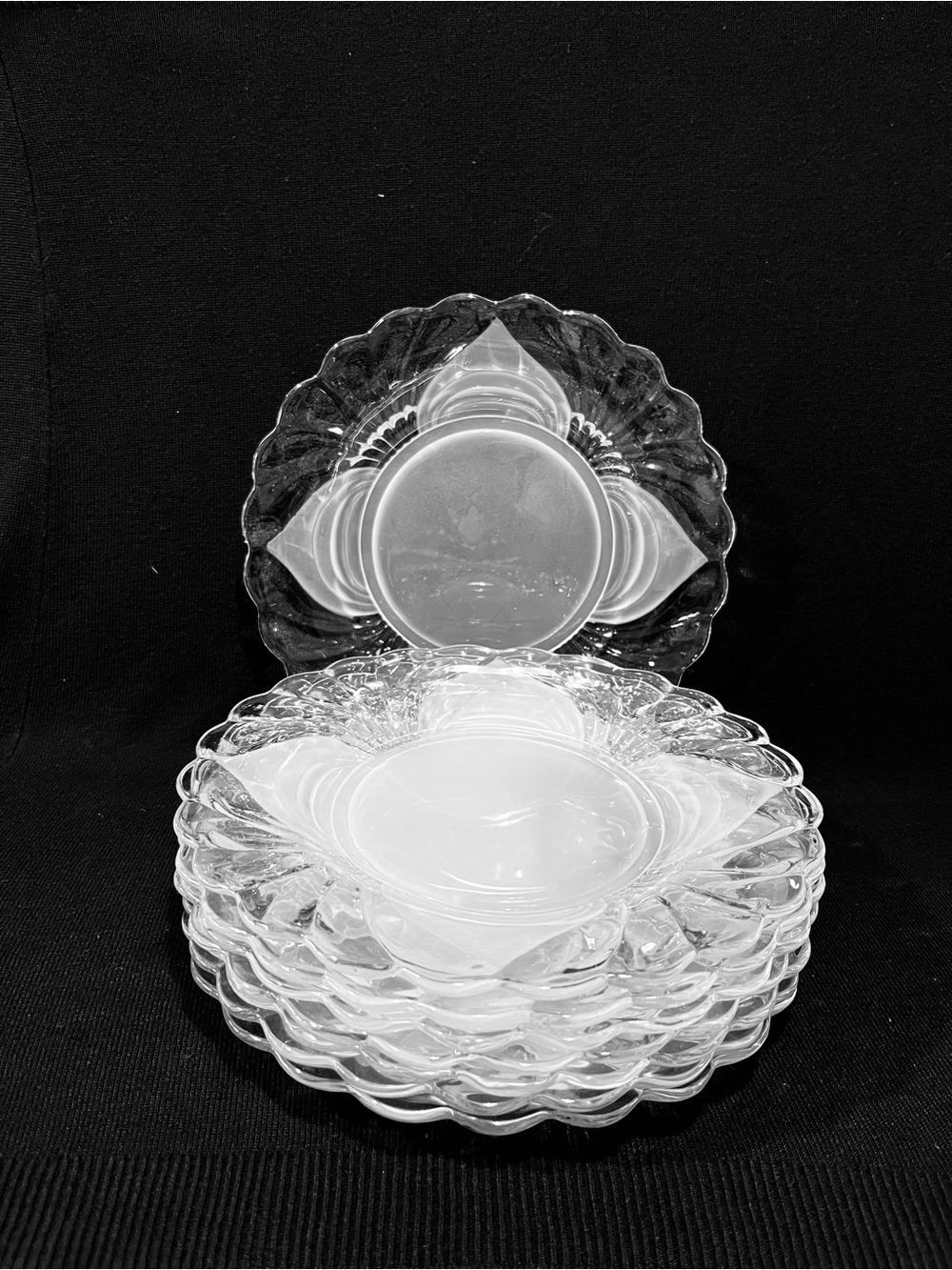 Vintage Cambridge Clarice Clear & Frosted Glass Set of 8 Luncheon Plates 8.5”